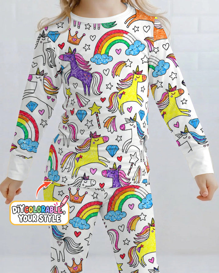 Rainbow Unicorn Magic Doodles Colorable Bamboo Two Piece Long Sleeve Pajama Set