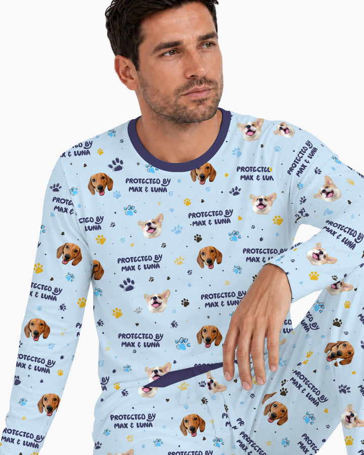 Custom Dog Photos "Protected By" Pawfect Blue Bamboo Men's Pajama Set
