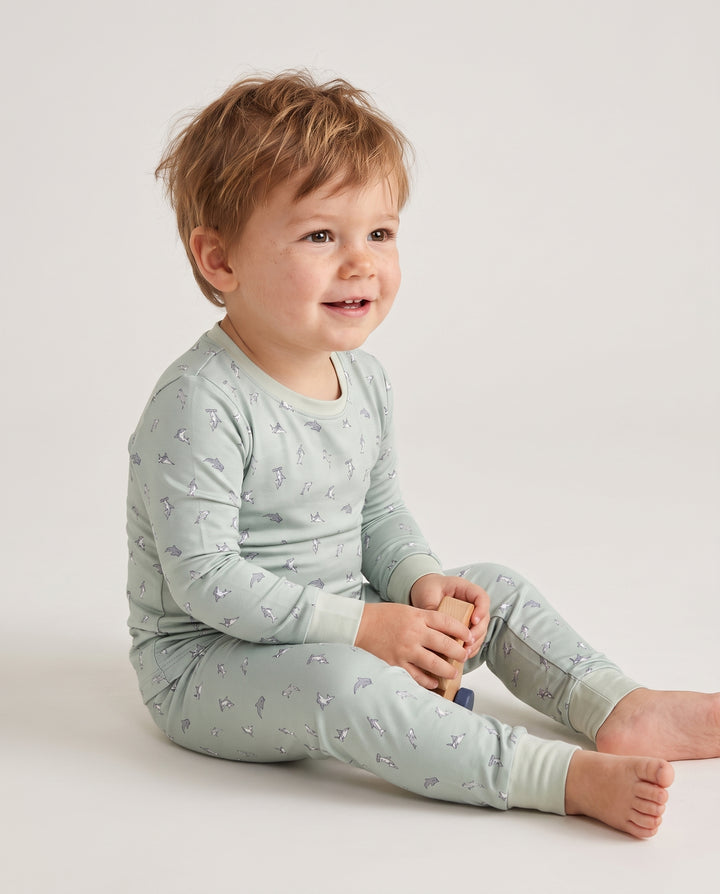 Seafoam Dolphin Dance Bamboo Two Piece Long Sleeve Pajama Set