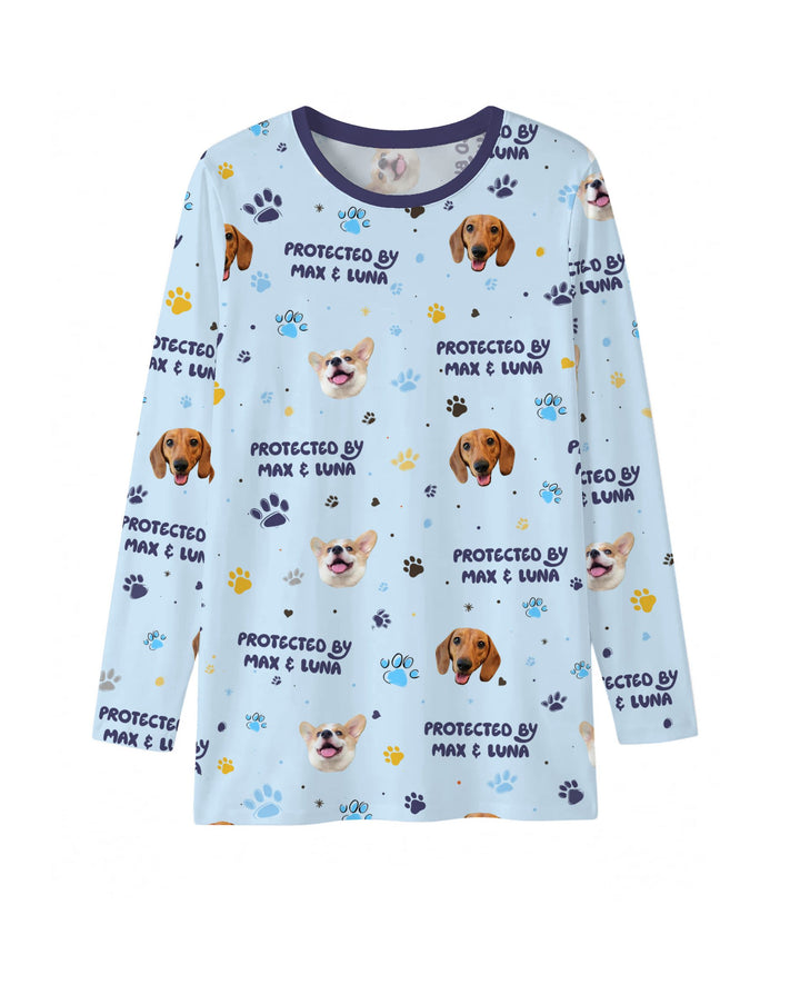 Custom Dog Photos "Protected By" Pawfect Blue Bamboo Men's Pajama Set