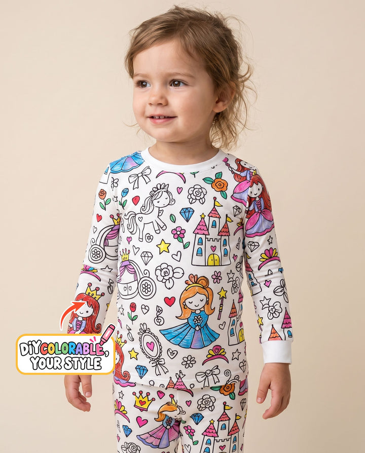 Princess Fairytale Kingdom Colorable Bamboo Two Piece Long Sleeve Pajama Set