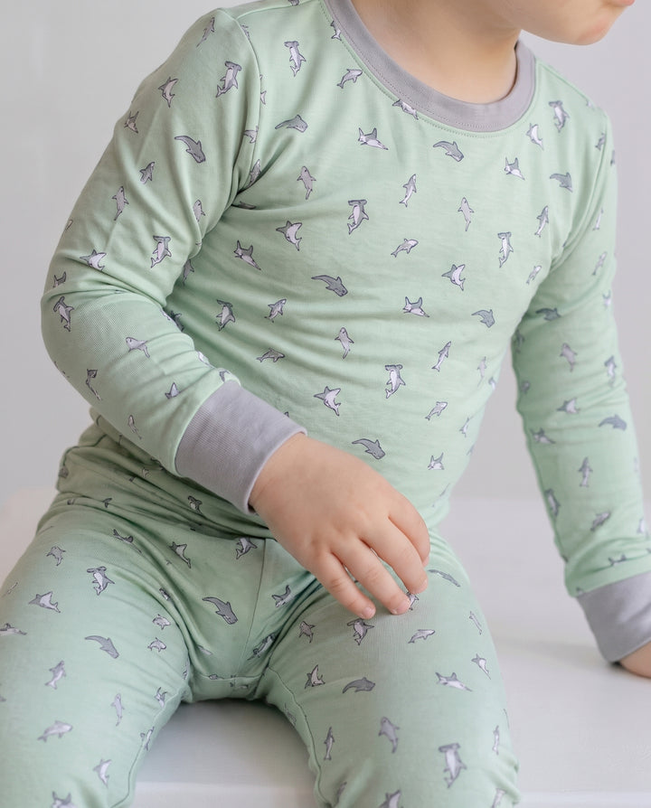 Seafoam Dolphin Dance Bamboo Two Piece Long Sleeve Pajama Set