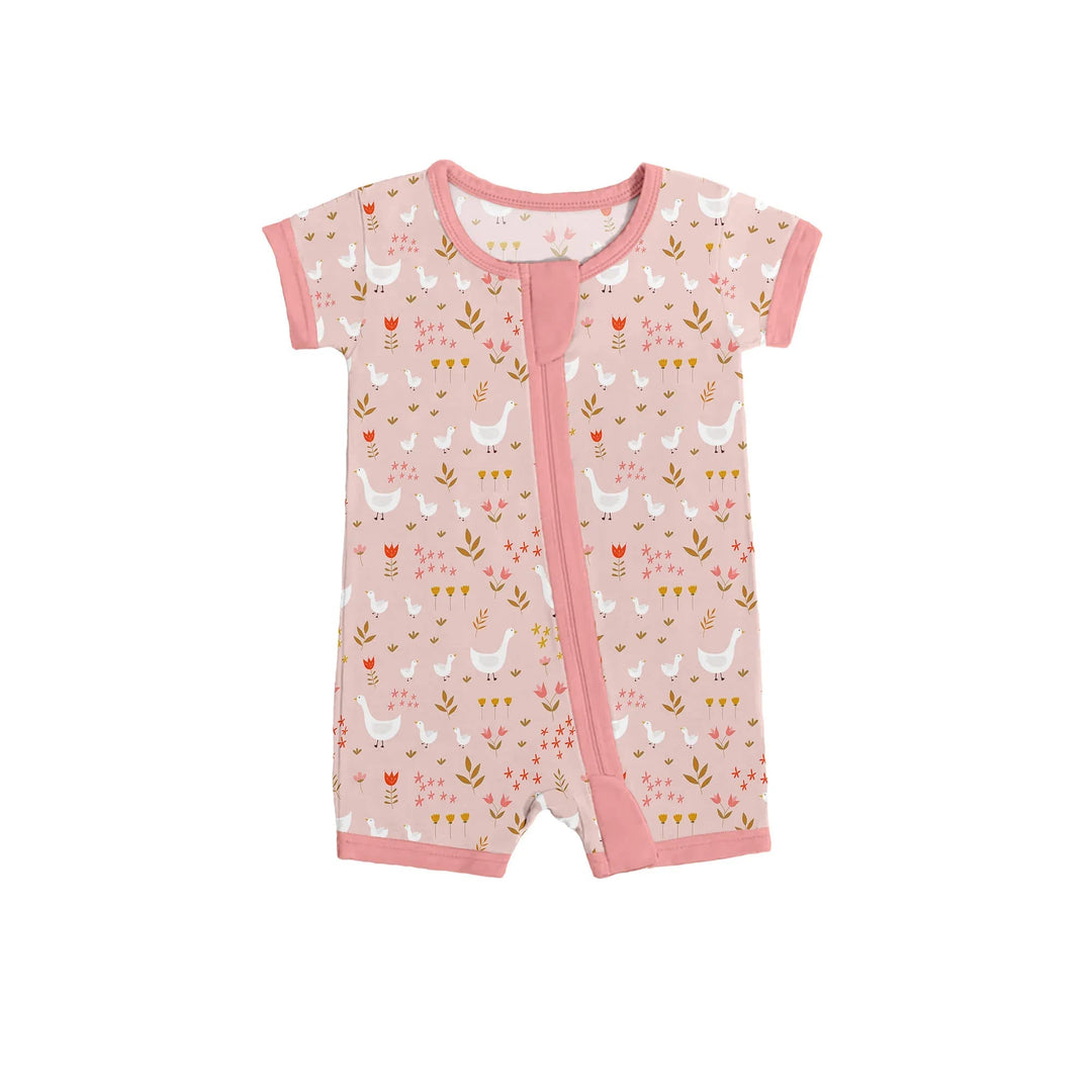 Geese and Flowers Shorty Zippered Romper - Zumbamboo