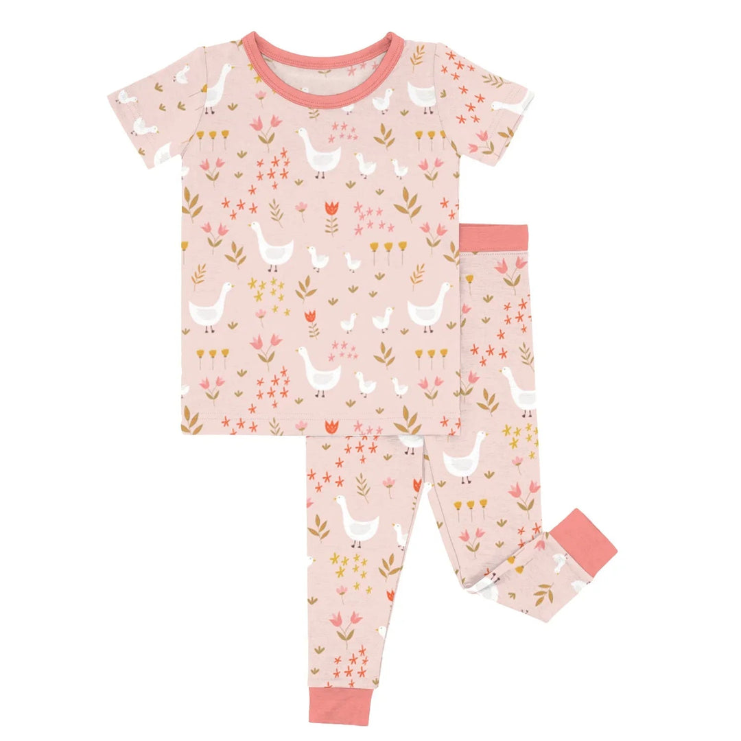 Geese And Flowers Two Piece Short Sleeve Pajama Set - Zumbamboo