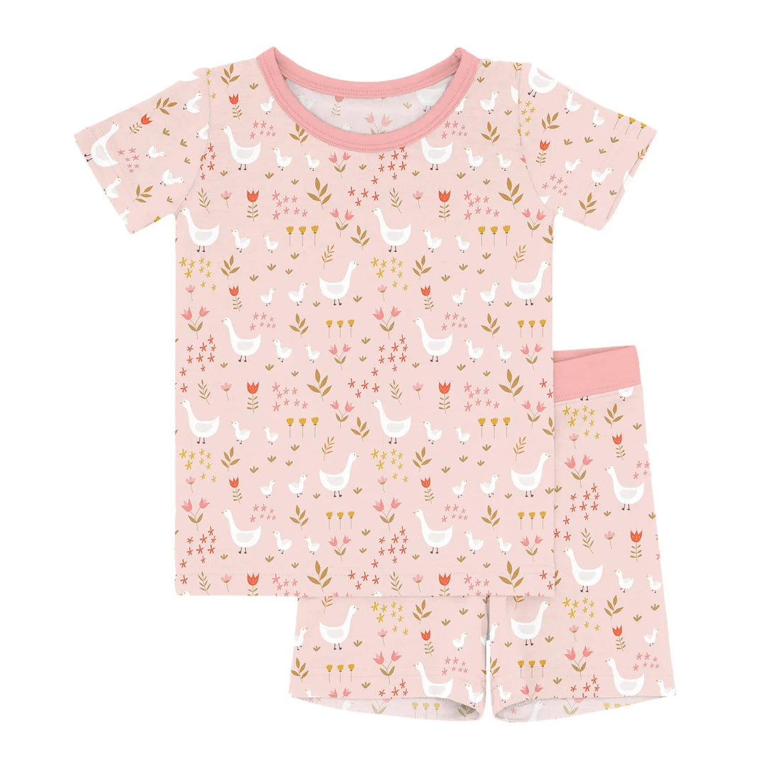 Geese And Flowers Two Piece Short Sleeve Shorts Pajama Set - Zumbamboo