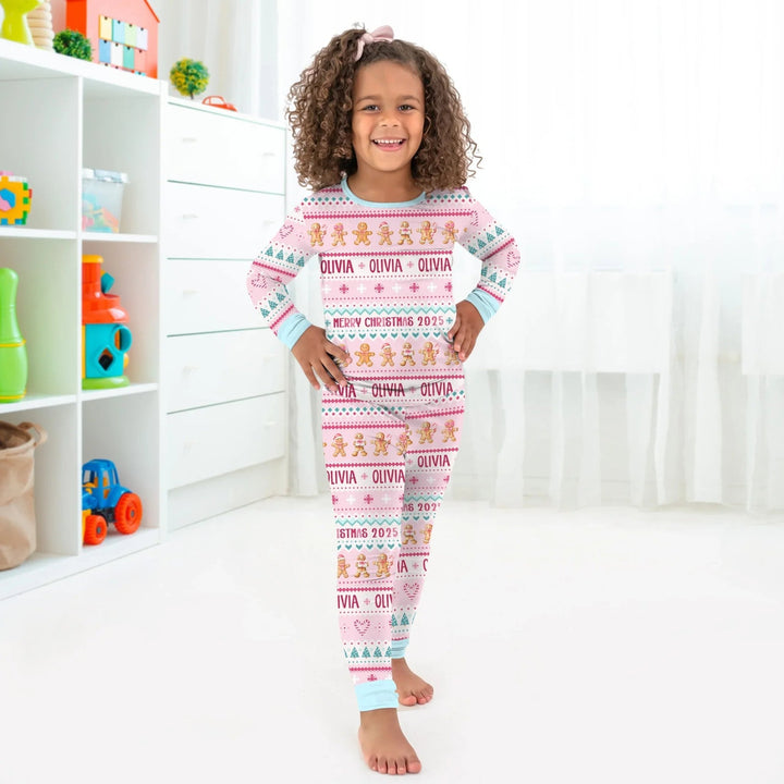 Gingerbread the Pink Custom Name Two Piece Long Sleeve Pajama Set - Zumbamboo