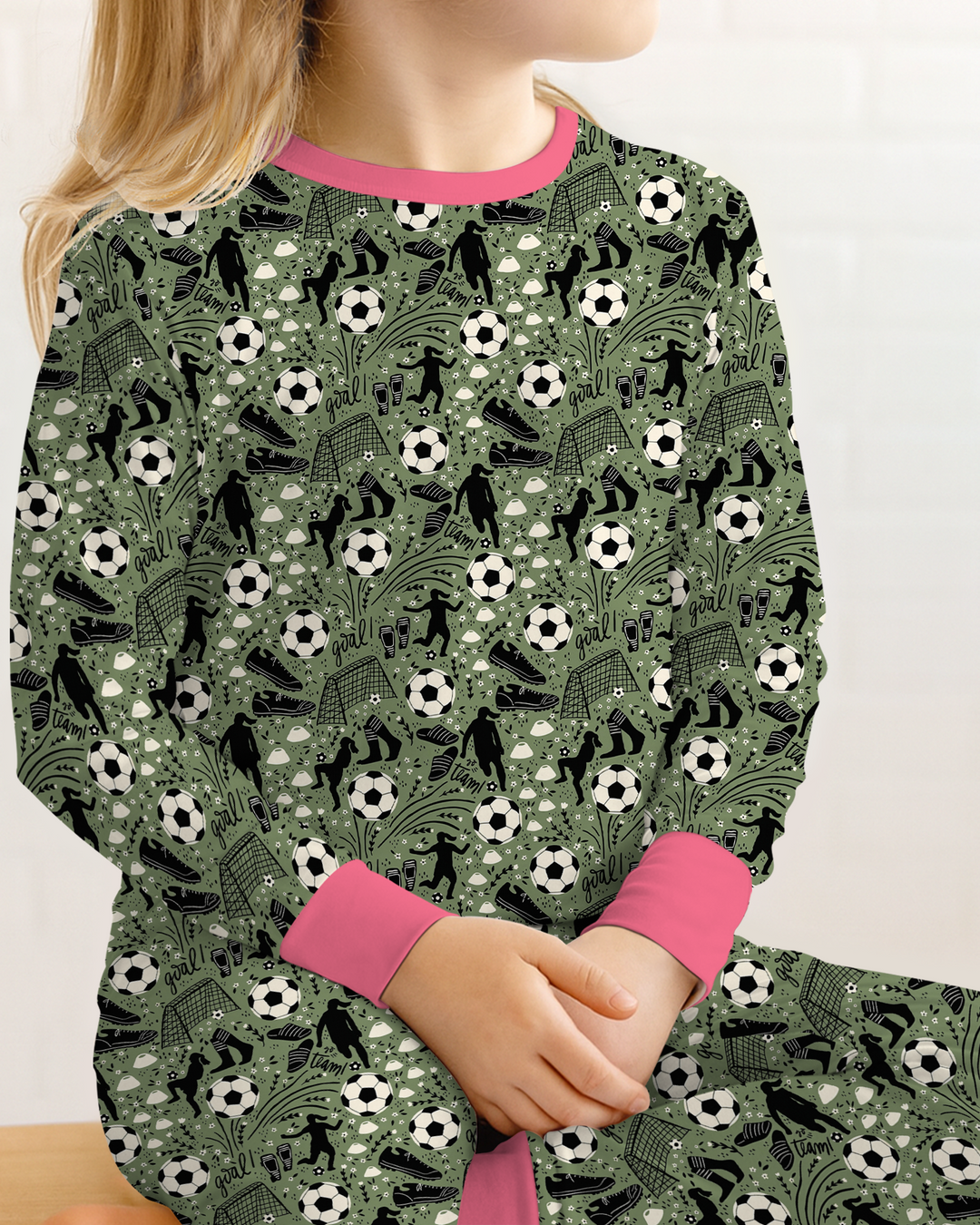 Sage Green Soccer Dreams Bamboo Two Piece Long Sleeve Pajama Set