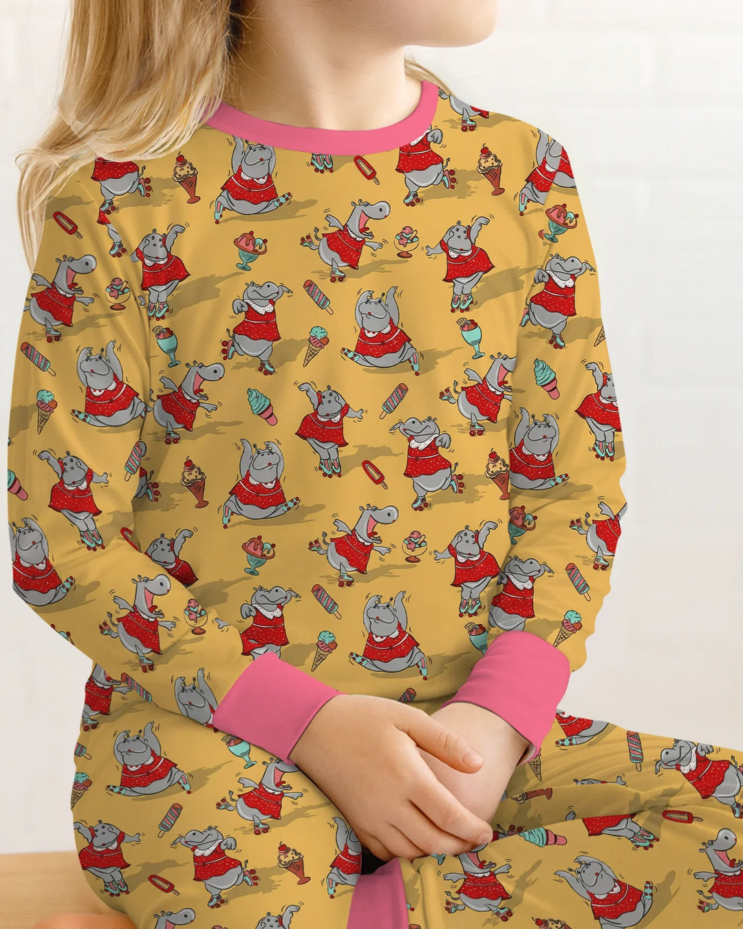 Dancing Hippo Treats Bamboo Two Piece Long Sleeve Pajama Set