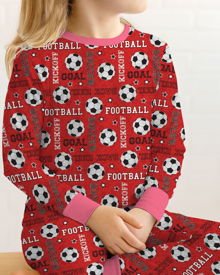 Red Soccer Ball Bamboo Two Piece Long Sleeve Pajama Set