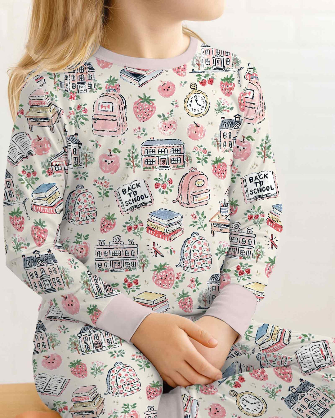 Coquette Strawberry School Days Bamboo Two Piece Long Sleeve Pajama Set