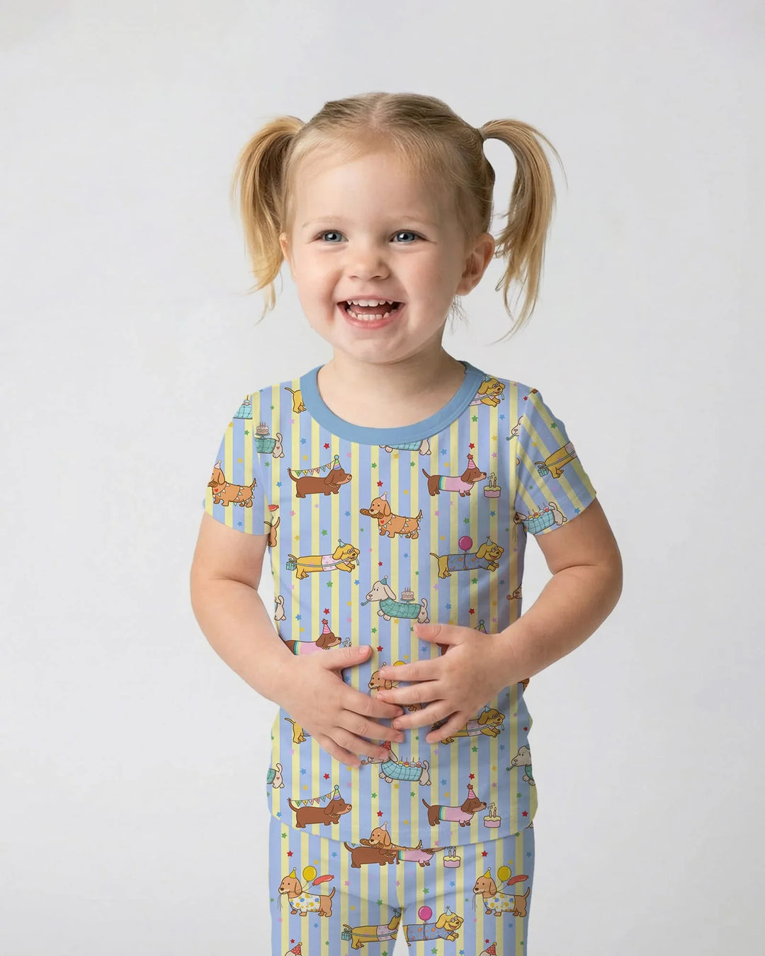 Custom Name Birthday Dachshund Bamboo Two Piece Short Sleeve Pajama Set