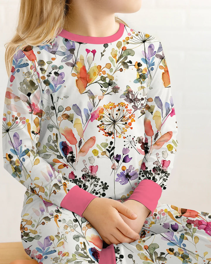 Wildflower Watercolor Garden Bamboo Two Piece Long Sleeve Pajama Set