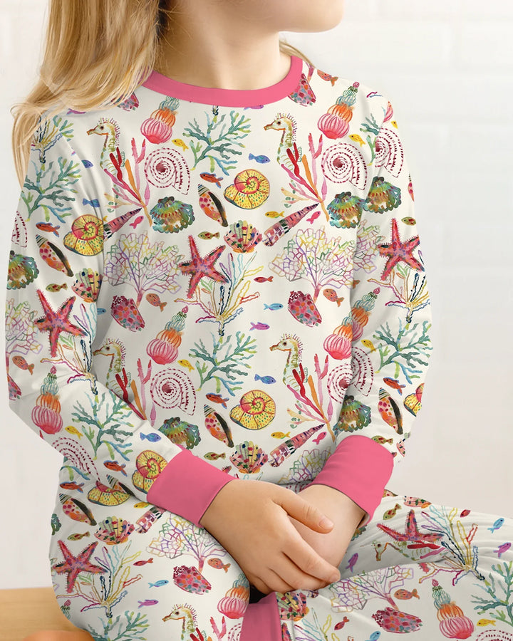 Tropical Reef Whimsy  Bamboo Two Piece Long Sleeve Pajama Set