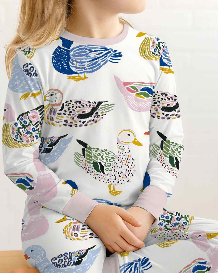 Whimsical Garden Ducks Bamboo Two Piece Long Sleeve Pajama Set
