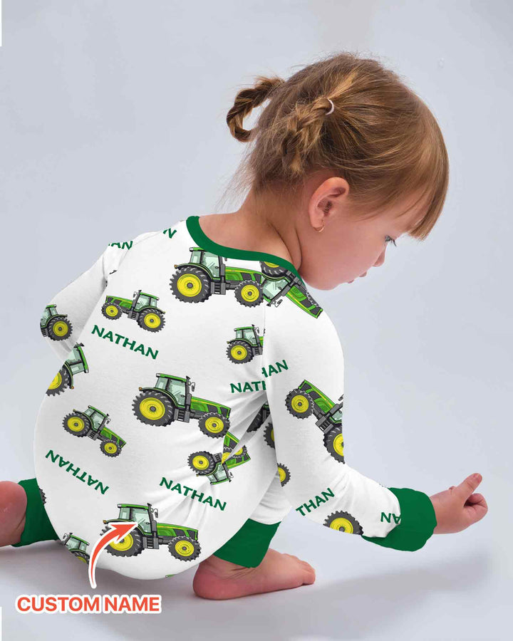 Custom Name Green Tractors Matching Daddy & Me Bamboo Convertible Zippy