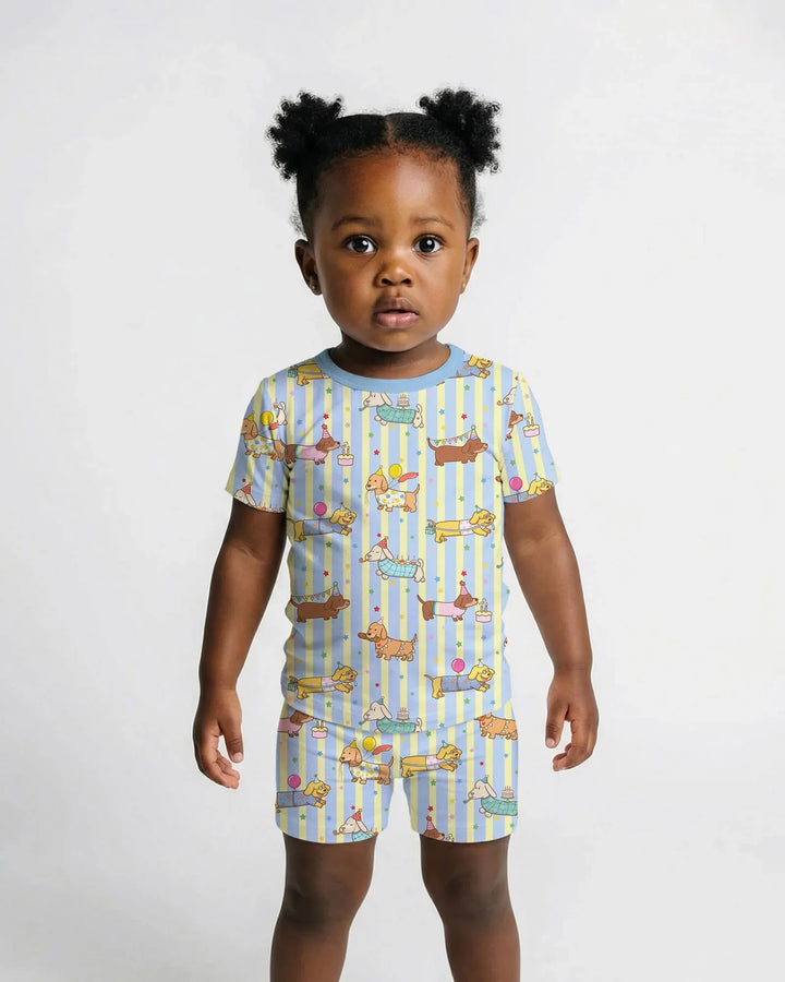 Custom Name Birthday Dachshund Bamboo Two Piece Short Sleeve Shorts Pajama Set