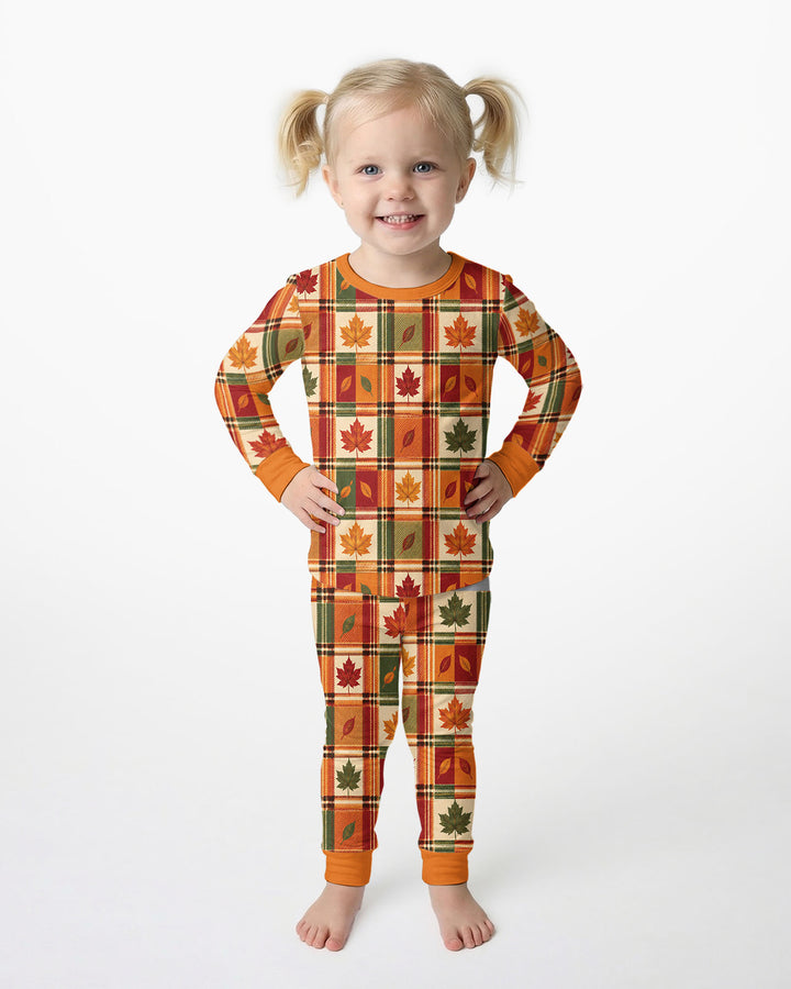 Maple Leaf Fall Vintage Plaid Bamboo Two Piece Long Sleeve Pajama Set