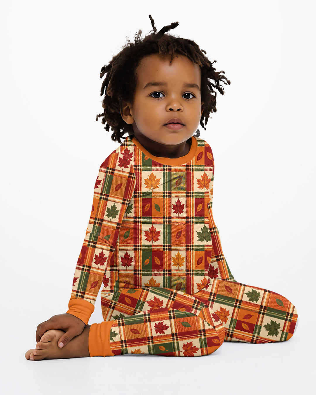 Maple Leaf Fall Vintage Plaid Bamboo Two Piece Long Sleeve Pajama Set