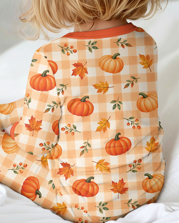 Cute Fall Pumpkin Leaves Gingham Bamboo Convertible Zippy