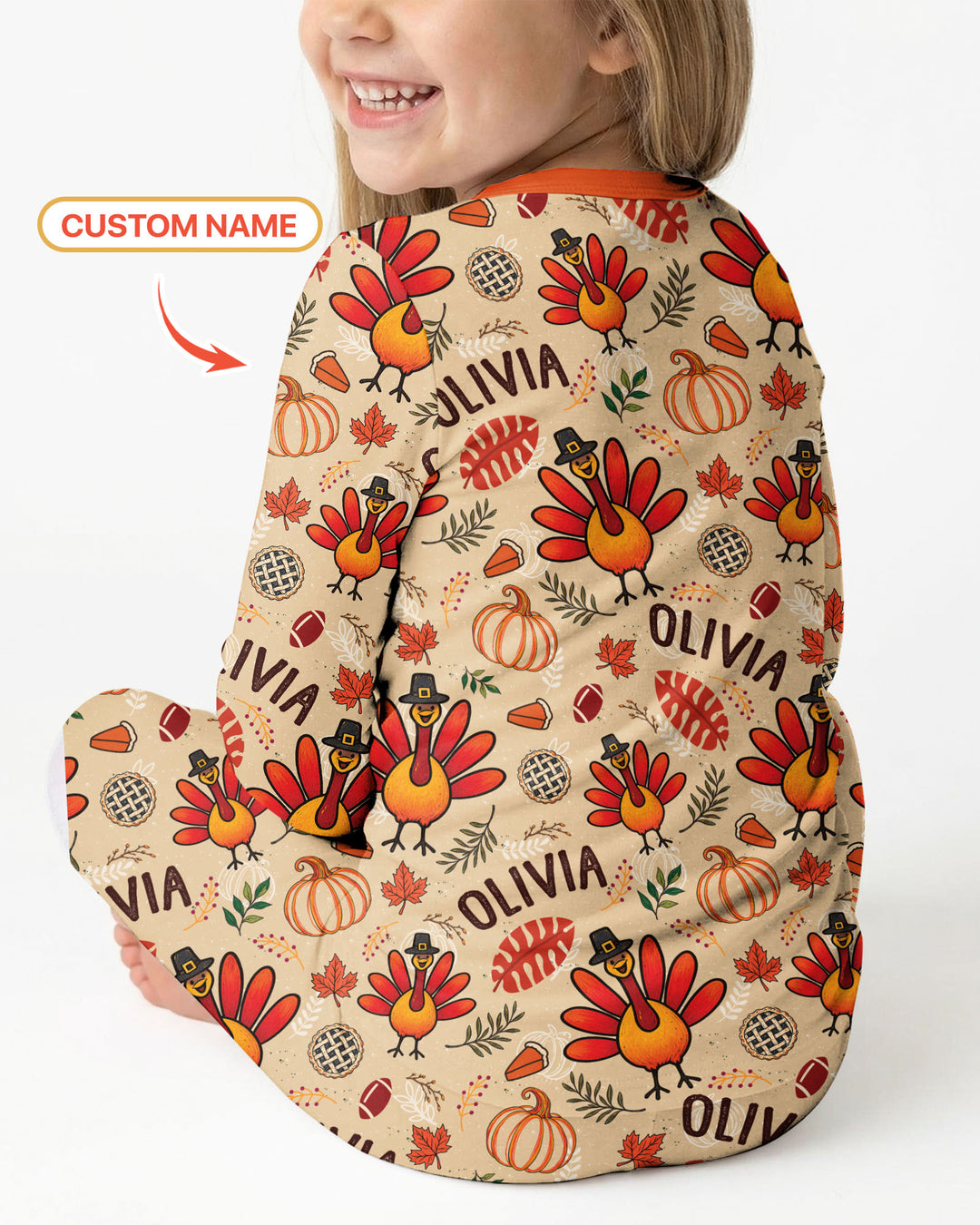 Thanksgiving Turkey Pattern Bamboo Two Piece Long Sleeve Pajama Set