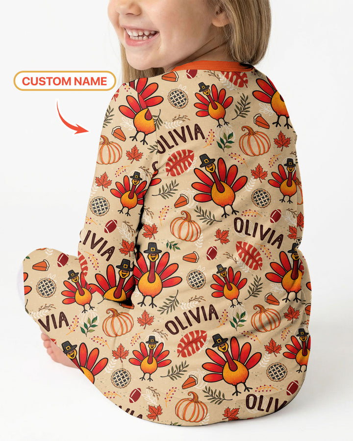 Thanksgiving Turkey Pattern Bamboo Two Piece Long Sleeve Pajama Set