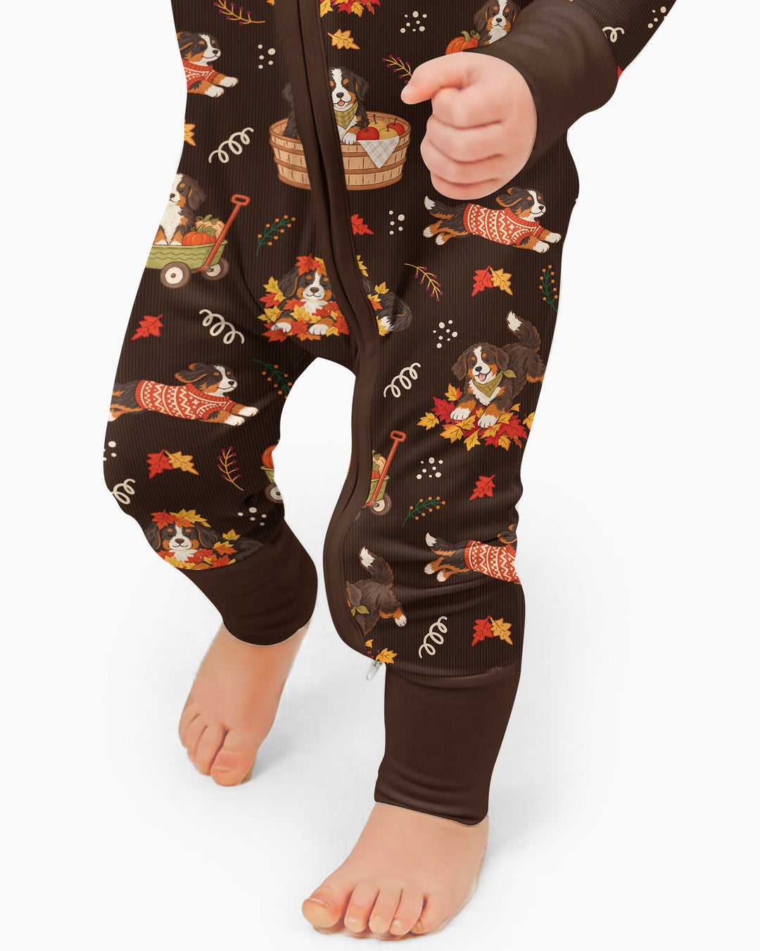 Fall Dogs Playing in Leaves Bamboo Two Piece Long Sleeve Pajama Set