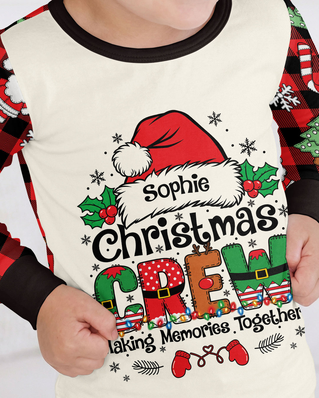 Custom Name Family Matching Christmas Crew Making Memories Together Bamboo Two Piece Long Sleeve Pajama Set