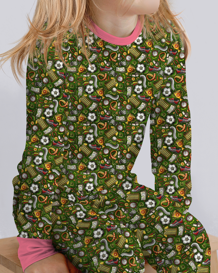 Green Soccer All-Star Bamboo Two Piece Long Sleeve Pajama Set