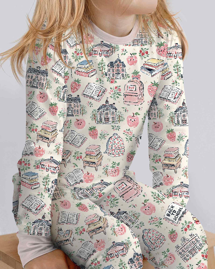 Coquette Strawberry School Days Bamboo Two Piece Long Sleeve Pajama Set