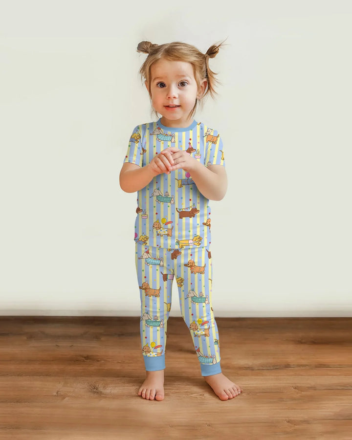 Custom Name Birthday Dachshund Bamboo Two Piece Short Sleeve Pajama Set