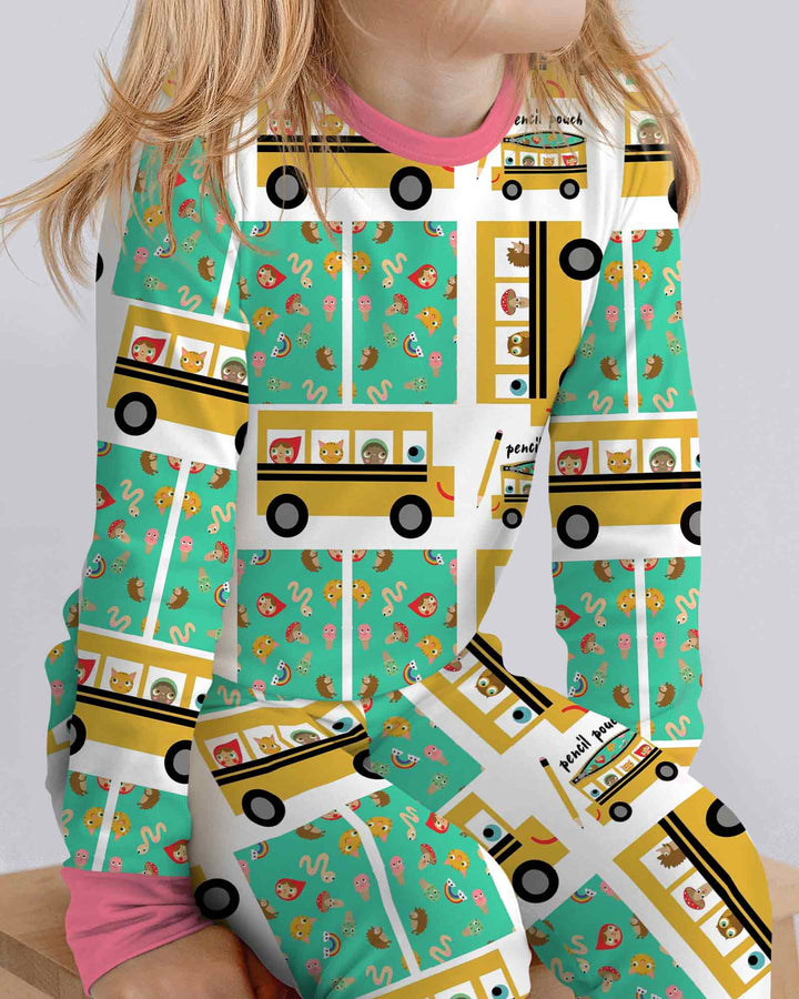 School Bus Adventures Bamboo Two Piece Long Sleeve Pajama Set