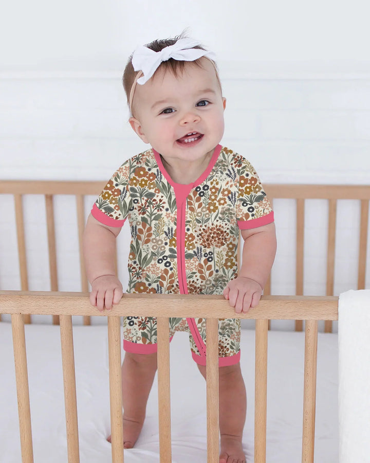 Autumn Meadow Botanicals Pijama corto de bambú con cremallera