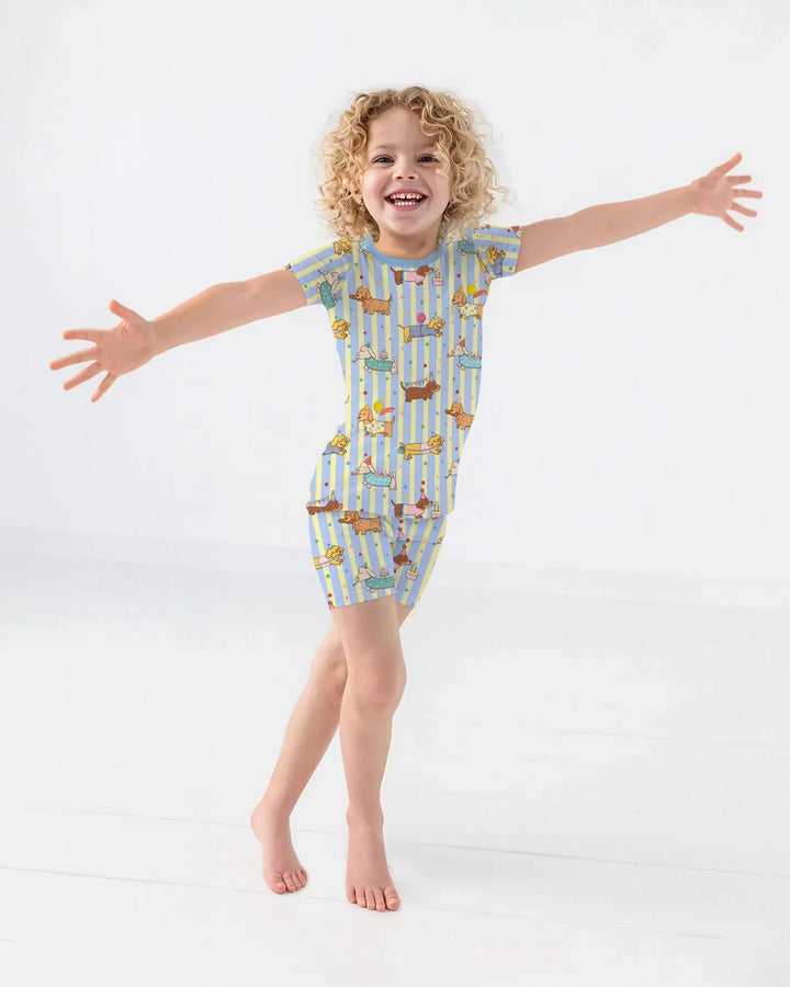 Custom Name Birthday Dachshund Bamboo Two Piece Short Sleeve Shorts Pajama Set