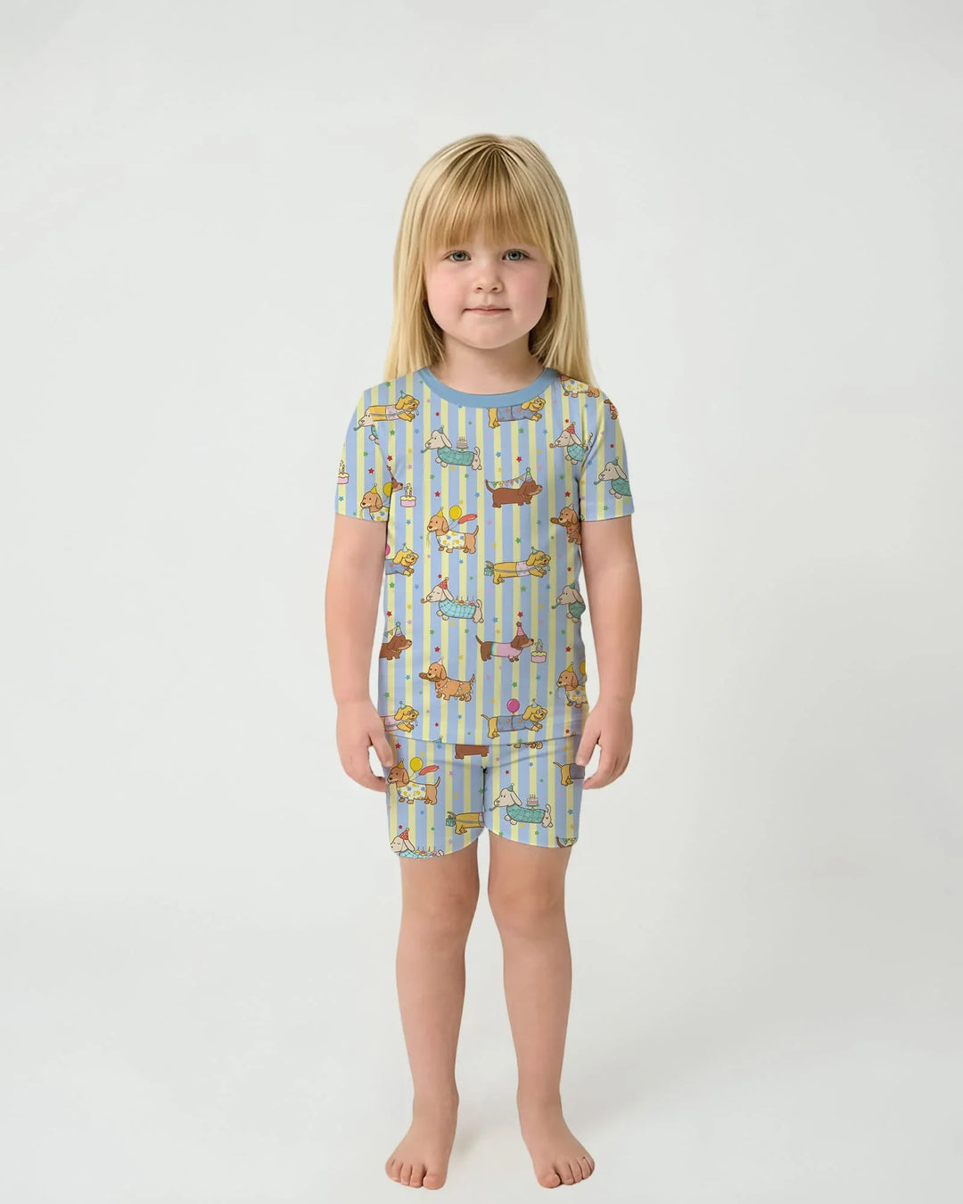 Custom Name Birthday Dachshund Bamboo Two Piece Short Sleeve Shorts Pajama Set