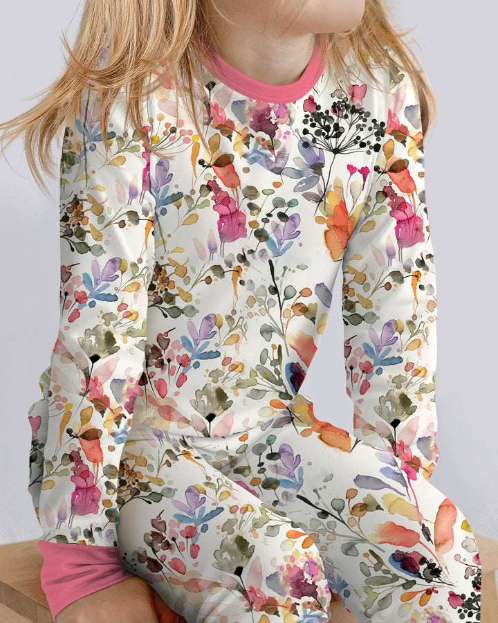 Wildflower Watercolor Garden Bamboo Two Piece Long Sleeve Pajama Set