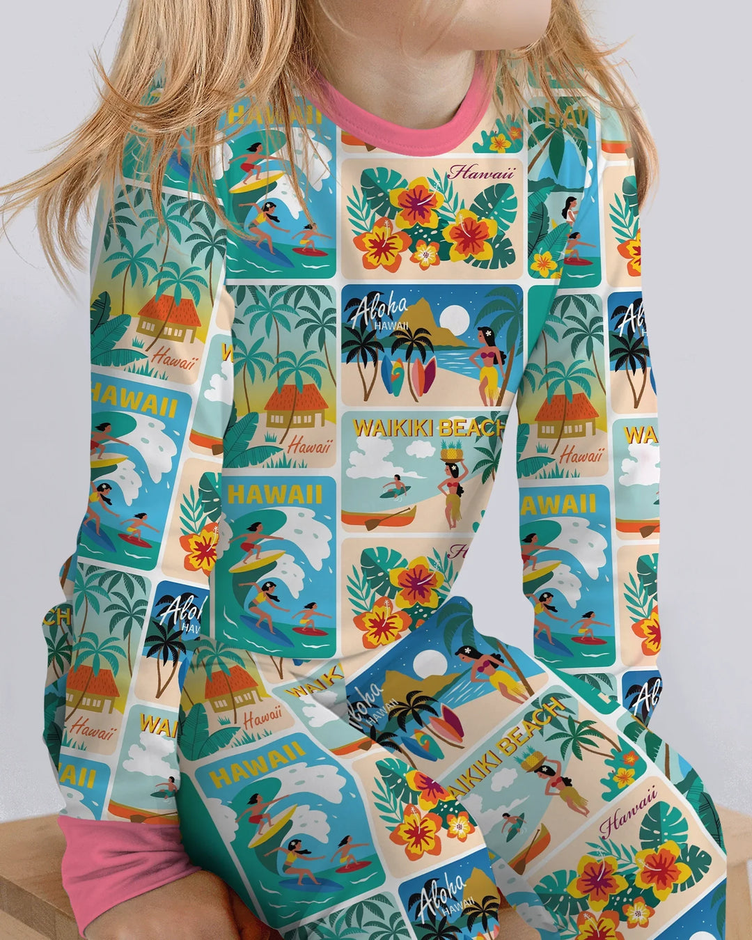 Aloha Postcard Paradise Bamboo Two Piece Long Sleeve Pajama Set