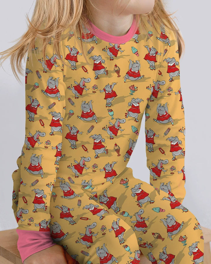 Dancing Hippo Treats Bamboo Two Piece Long Sleeve Pajama Set