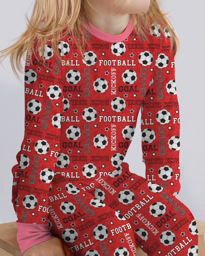Red Soccer Ball Bamboo Two Piece Long Sleeve Pajama Set