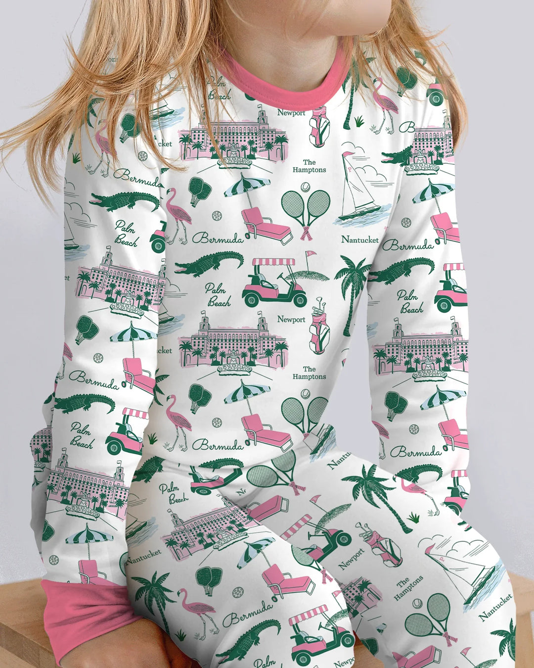 Conjunto de pijama de dos piezas de bambú de manga larga estilo Preppy Palm Getaway