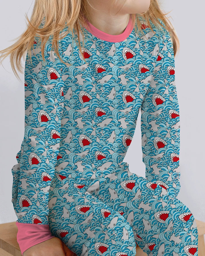 Shark Wave Rush Bamboo Two Piece Long Sleeve Pajama Set
