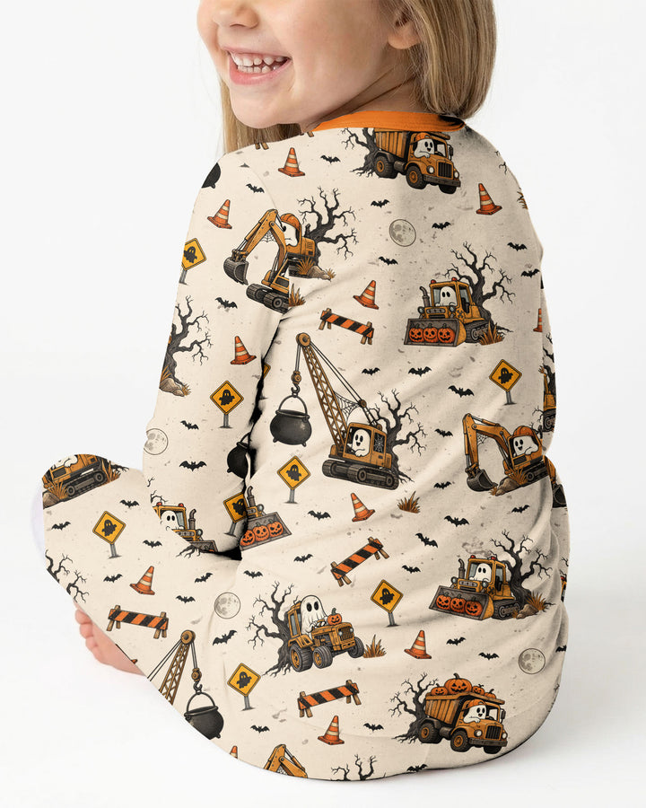 Halloween Construction Crew Ghost Bamboo Two Piece Long Sleeve Pajama Set