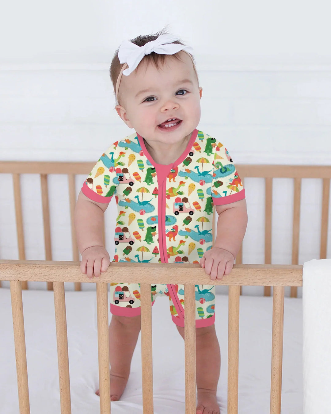 Pijama corta con cremallera de bambú Dino Summer Splash