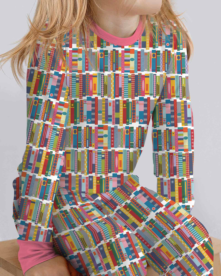 Rainbow Bookshelf Bamboo Two Piece Long Sleeve Pajama Set