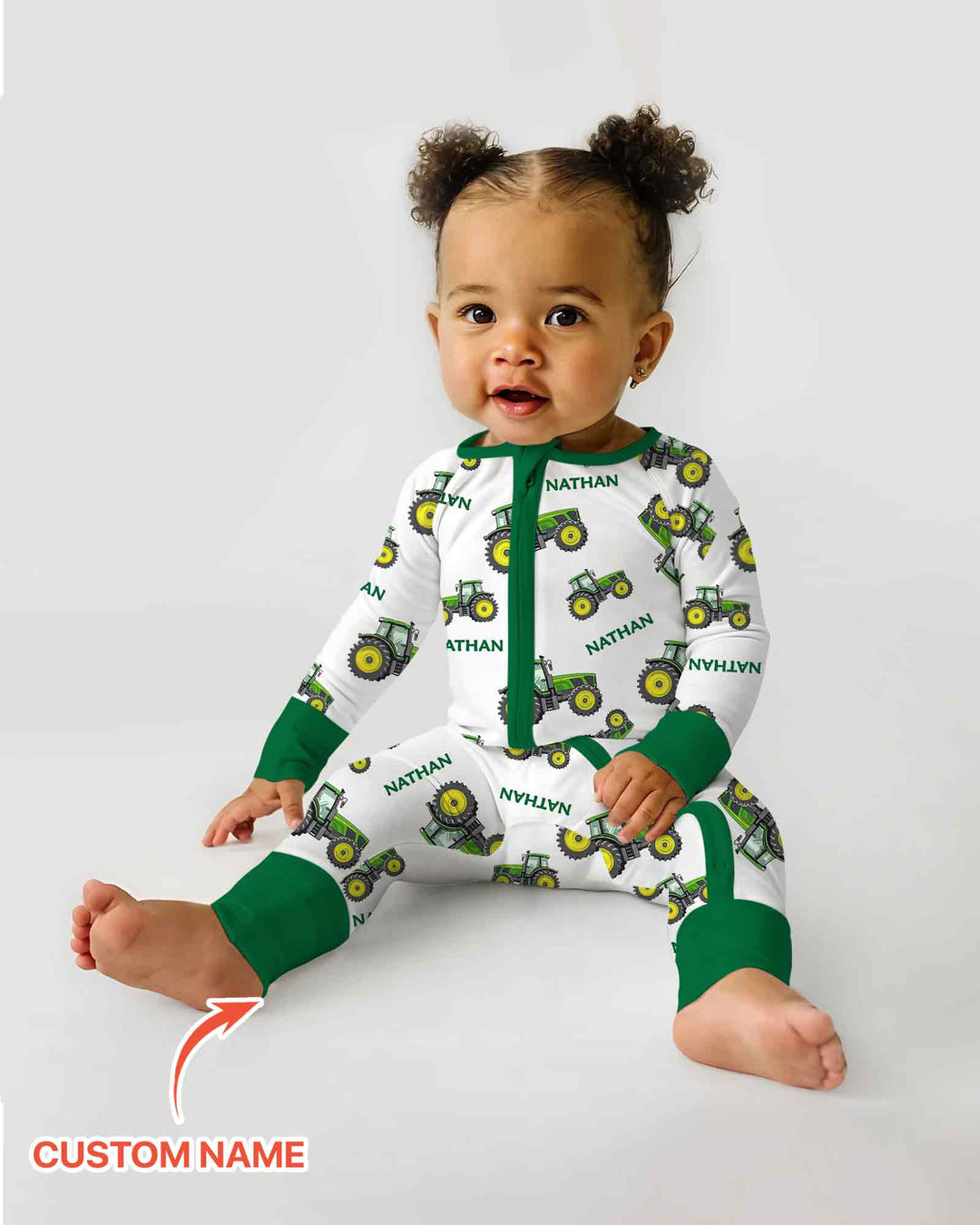 Custom Name Green Tractors Matching Daddy & Me Bamboo Convertible Zippy