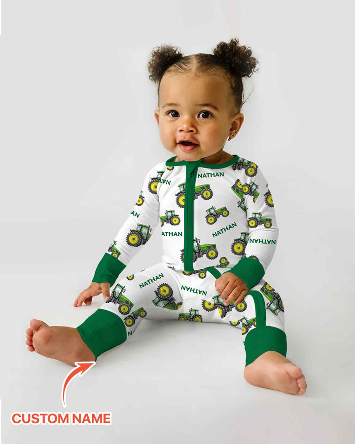 Custom Name Green Tractors Matching Daddy & Me Bamboo Convertible Zippy