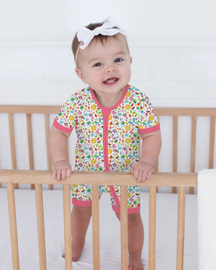 Pijama corto de bambú con cremallera Sunshine Splash Party