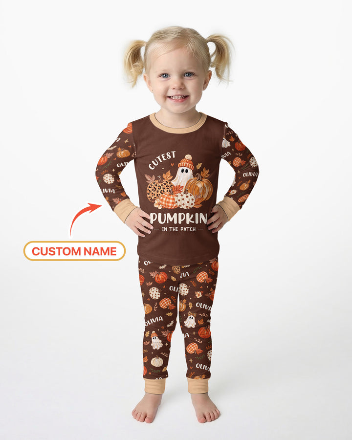 Cutest Pumpkin In The Patch Custom Name Bamboo Two Piece Long Sleeve Pajama Set