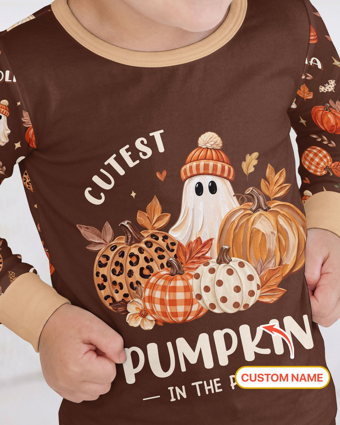 Cutest Pumpkin In The Patch Custom Name Bamboo Two Piece Long Sleeve Pajama Set