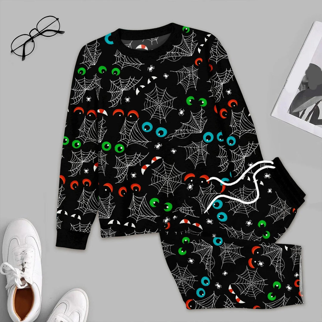 Glow In The Dark Creepy Spiderweb Men's Pajama Set - Zumbamboo