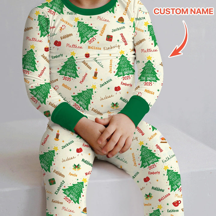 God Bless Our Family Custom Name Two Piece Long Sleeve Pajama Set , God Bless Our Family Custom Name Two Piece Long Sleeve Pajama Set - 12-18M